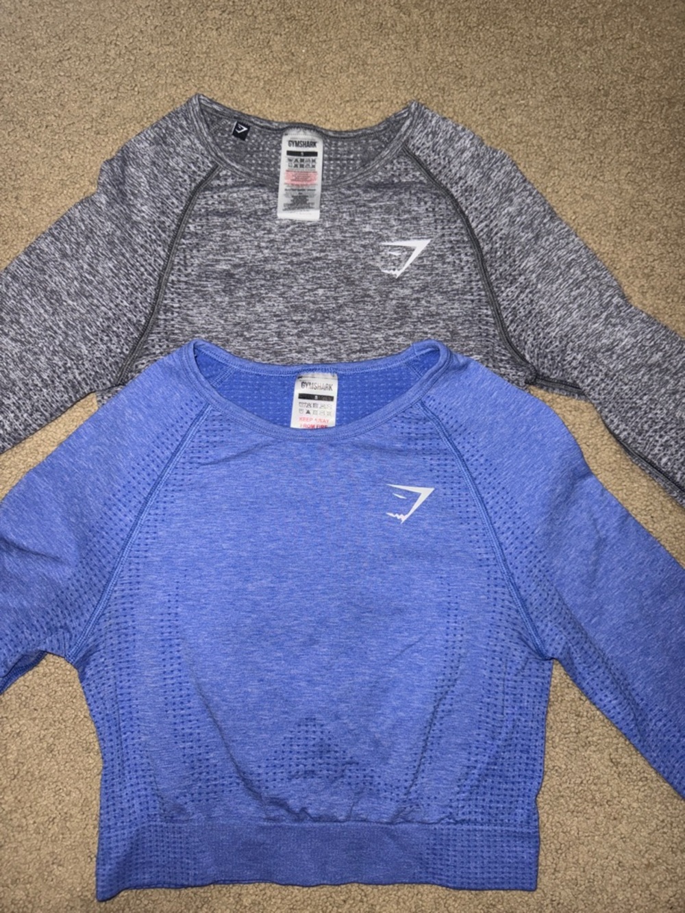 Gymshark Seamless Long Sleeve Crop Tops - Blue & Gray